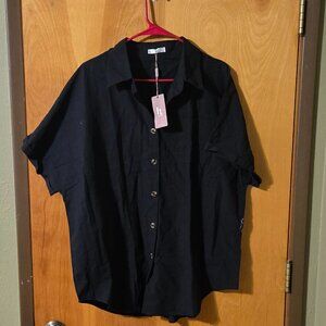 NWT - Womens Hot Touch Button Down Short Sleeve Shirt